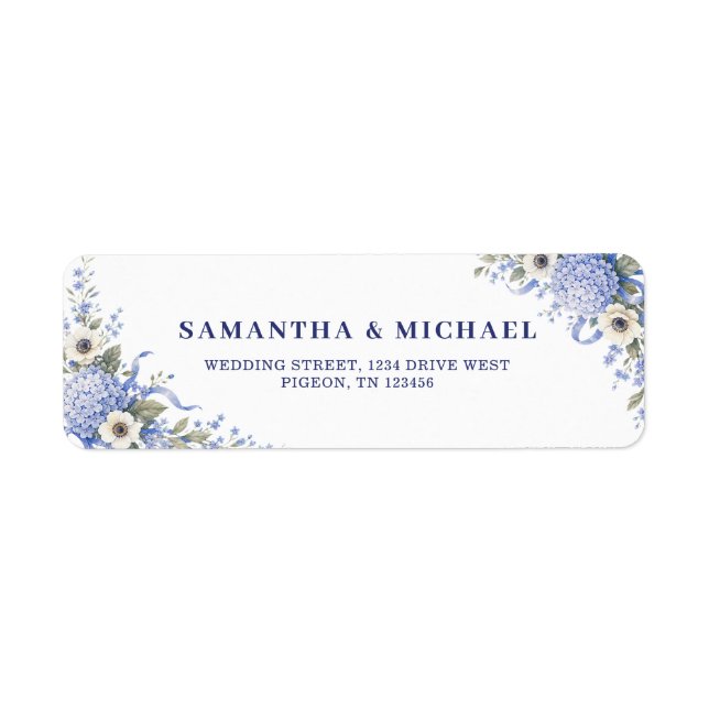 Blue Navy Flowers New Weds Wedding address (Front)