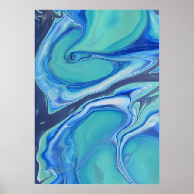 Blue Navy Fluid Abstract Modern Marble Swirl Art Poster (Front)