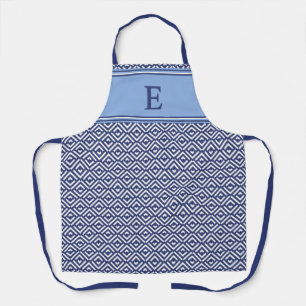 Blue Navy Geometric Chevron Monogram Apron