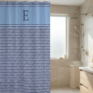 Blue Navy Geometric Chevron Monogram Shower Curtain