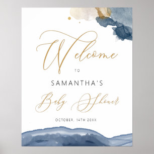 Blue Navy & Gold Boy Baby Shower Welcome Sign
