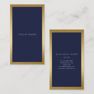 Blue Navy Golden Frame Minimal Abstract Vertical Business Card
