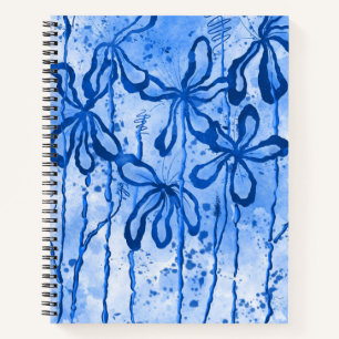 Blue & Navy  Inked Flowers  Notebook