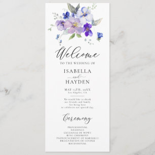 Blue Navy Lavender Lilac Floral Rustic Wedding Programme