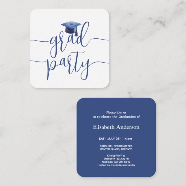 Blue Navy Mini Graduation Party  Class Of 2025 Enclosure Card (Front/Back)