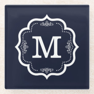 Blue Navy   Monogram Glass Coaster