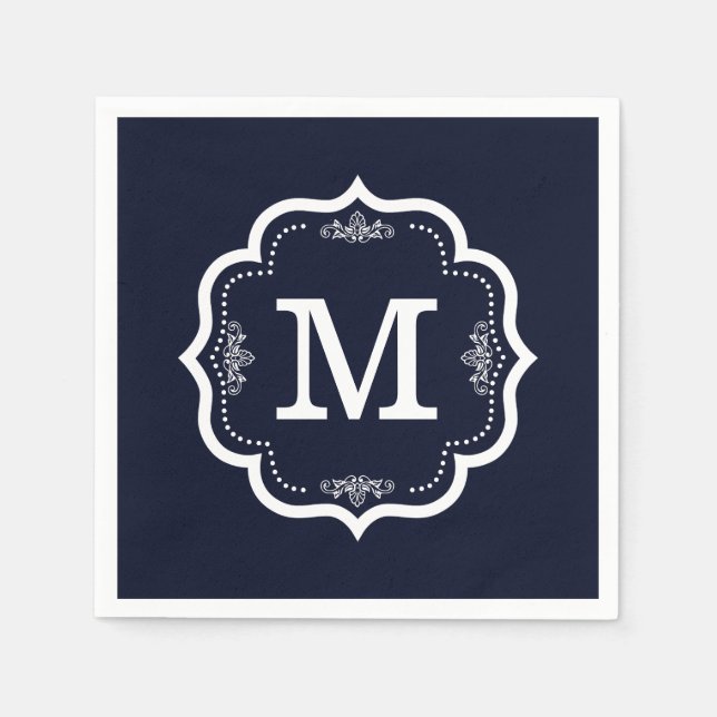 Blue Navy  Monogram Napkin (Front)