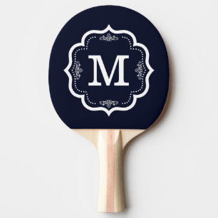 Blue Navy Monogram Ping Pong Paddle