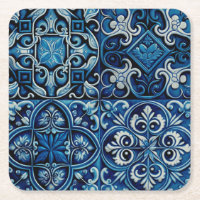 Blue navy mosaic tile. Abstract floral pattern