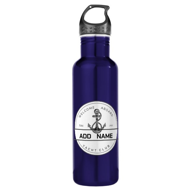 Blue navy Nautical Anchor yacht club boat marina  710 Ml Water Bottle (Front)