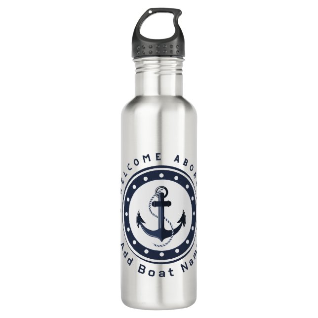 Blue Navy Nautical Anchor yacht club boat marina  710 Ml Water Bottle (Front)
