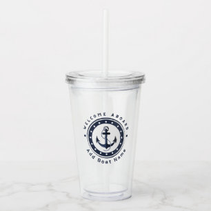 Blue Navy Nautical Anchor yacht club boat marina  Acrylic Tumbler