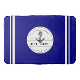 Blue navy Nautical Anchor yacht club boat marina  Bath Mat