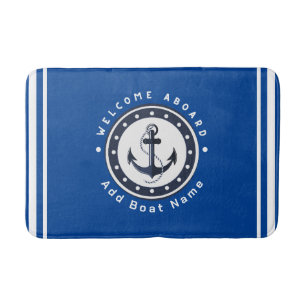 Blue Navy Nautical Anchor yacht club boat marina Bath Mat