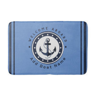 Blue Navy Nautical Anchor yacht club boat marina Bath Mat