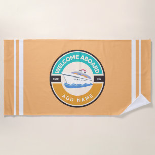 Blue navy Nautical Anchor yacht club boat marina Beach Towel