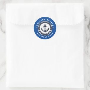 Blue Navy Nautical Anchor yacht club boat marina Classic Round Sticker