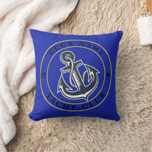 Blue navy Nautical Anchor yacht club boat marina Cushion