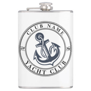 Blue navy Nautical Anchor yacht club boat marina Hip Flask