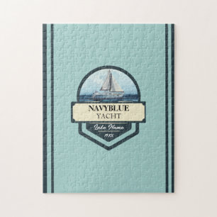 Blue Navy Nautical Anchor yacht club boat marina  Jigsaw Puzzle