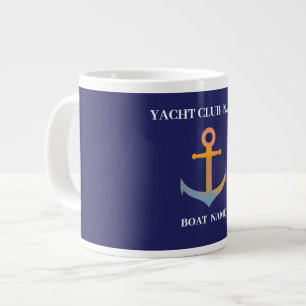 Blue navy Nautical Anchor yacht club boat marina Large Coffee Mug