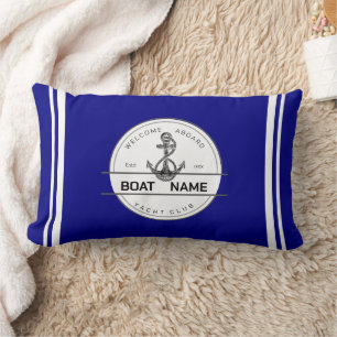 Blue navy Nautical Anchor yacht club boat marina Lumbar Cushion