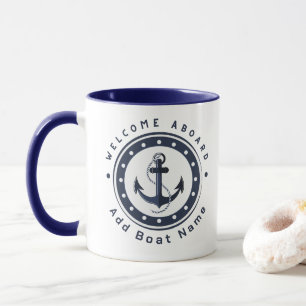 Blue Navy Nautical Anchor yacht club boat marina Mug