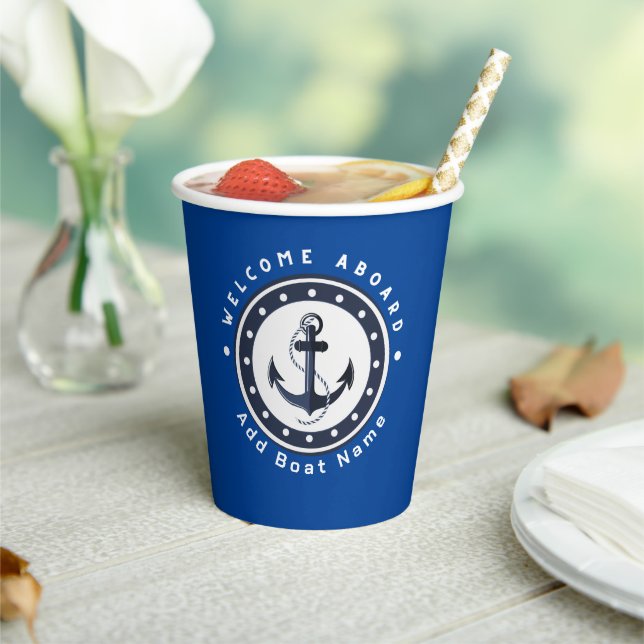 Blue Navy Nautical Anchor yacht club boat marina  Paper Cups (Insitu)