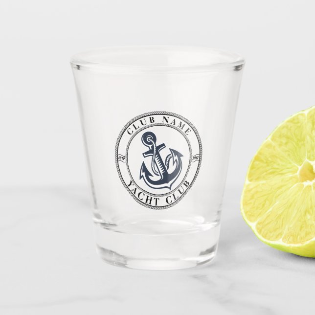 Blue navy Nautical Anchor yacht club boat marina Shot Glass (Front)