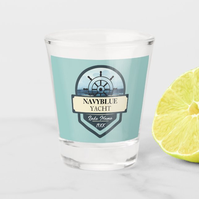 Blue Navy Nautical Anchor yacht club boat marina  Shot Glass (Front)