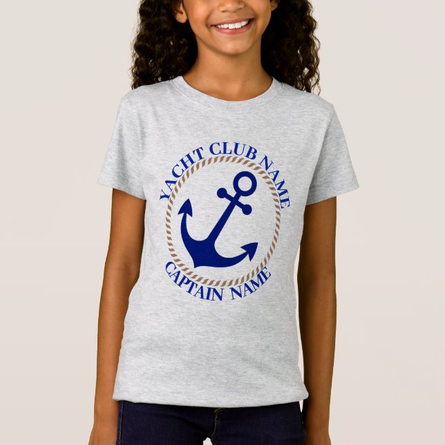 Blue navy Nautical Anchor yacht club boat marina T-Shirt (Front)
