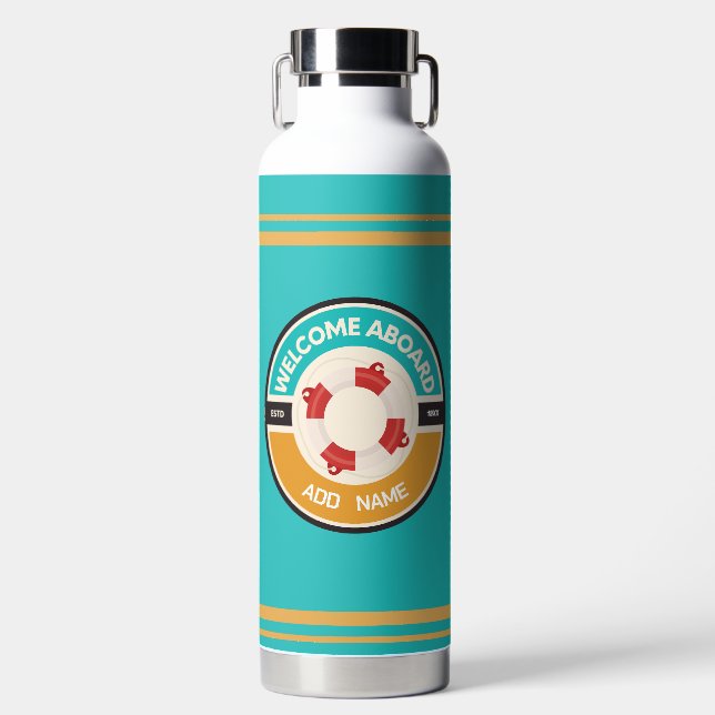 Blue navy Nautical Anchor yacht club boat marina  Water Bottle (Front)