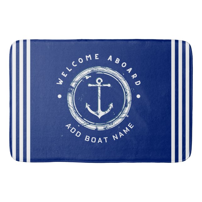 Blue Navy Nautical Anchor yacht club boat Retro Na Bath Mat (Front)