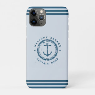 Blue Navy Nautical Anchor yacht club boat Retro Na Case-Mate iPhone Case