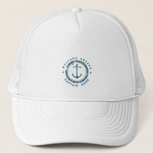 Blue Navy Nautical Anchor yacht club boat Retro Na Trucker Hat