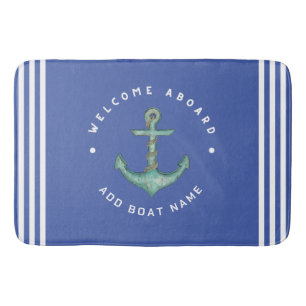 Blue Navy Nautical Anchor yacht club boat sailing Bath Mat