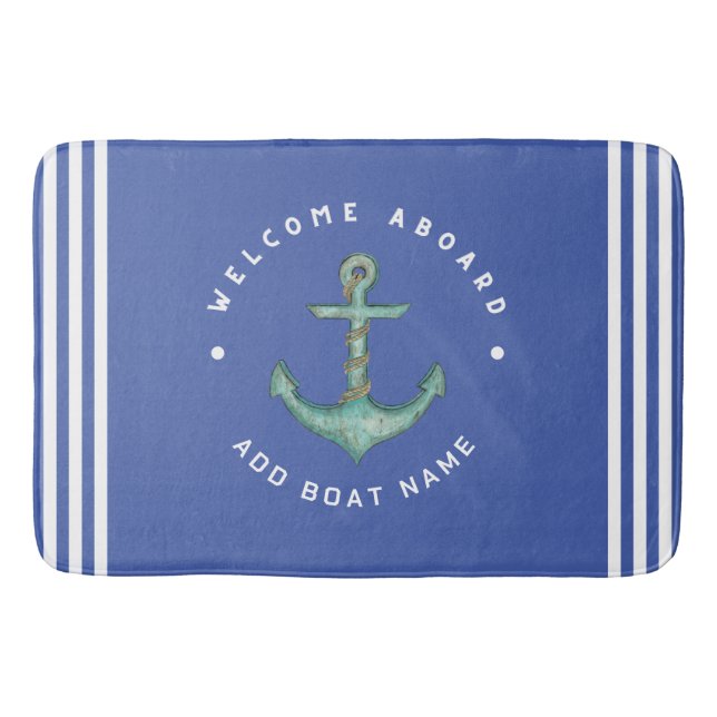 Blue Navy Nautical Anchor yacht club boat sailing  Bath Mat (Front)