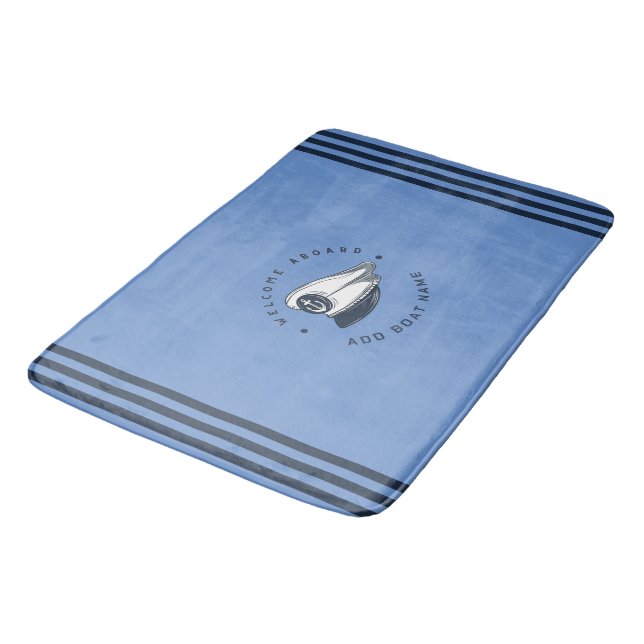Blue Navy Nautical Anchor yacht club boat sailing  Bath Mat (Angled)
