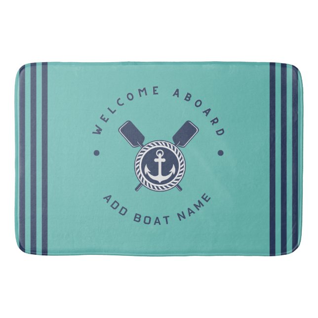 Blue Navy Nautical Anchor yacht club boat team Nam Bath Mat (Front)
