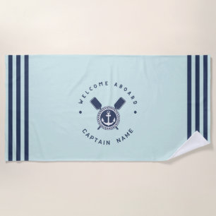 Blue Navy Nautical Anchor yacht club boat team Nam Beach Towel