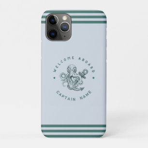 Blue Navy Nautical Anchor yacht club retro octopus Case-Mate iPhone Case