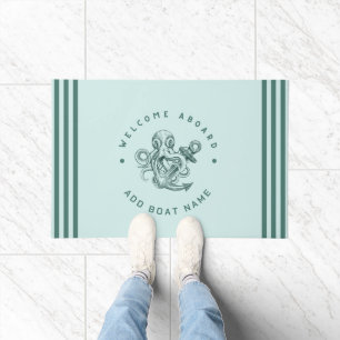 Blue Navy Nautical Anchor yacht club retro octopus Doormat