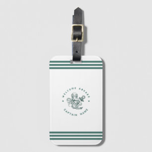 Blue Navy Nautical Anchor yacht club retro octopus Luggage Tag