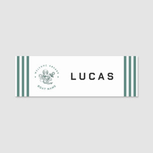 Blue Navy Nautical Anchor yacht club retro octopus Name Tag