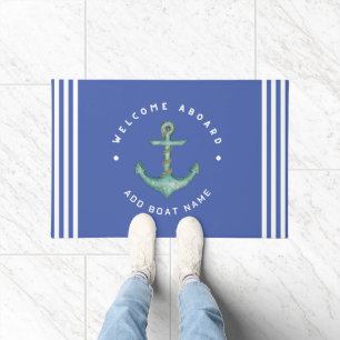 Blue Navy Nautical Anchor yacht club Retro sailing Doormat
