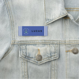 Blue Navy Nautical Anchor yacht club Retro sailing Name Tag
