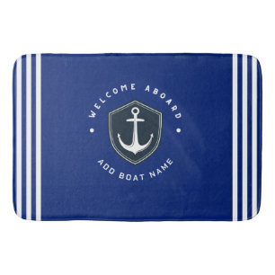 Blue Navy Nautical Anchor yacht club sailing Name  Bath Mat