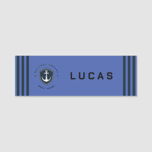 Blue Navy Nautical Anchor yacht club sailing Name  Tag