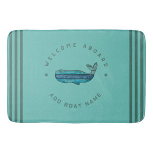 Blue Navy Nautical Anchor yacht club sailing Whale Bath Mat