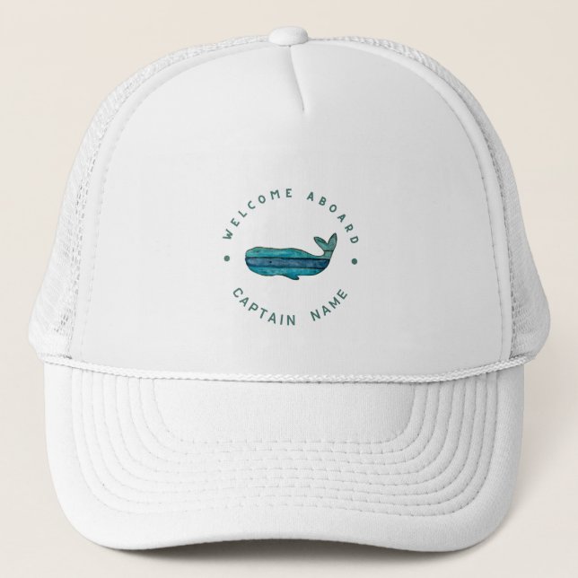Blue Navy Nautical Anchor yacht club sailing Whale Trucker Hat (Front)